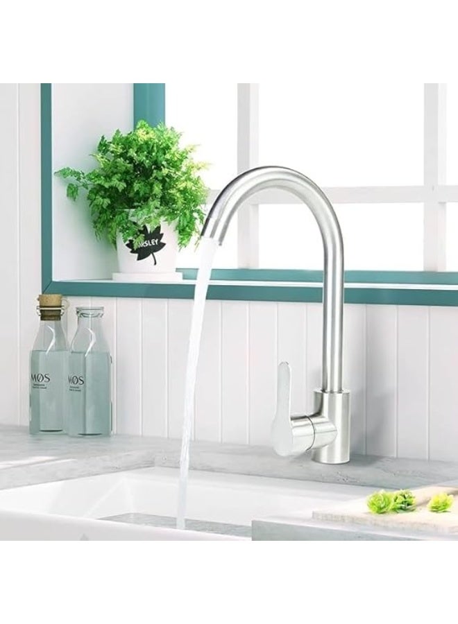 Zara Tools Premium Stainless Steel Kitchen Sink Faucet with High Arc Gooseneck Design – Modern Single Lever Mixer Tap, Rust-Resistant Finish, Smooth Water Flow, Easy Installation for Home & Commercial Kitchens - Image 1